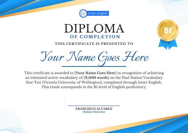 Certificado de vocabulario en inglés — Inner English